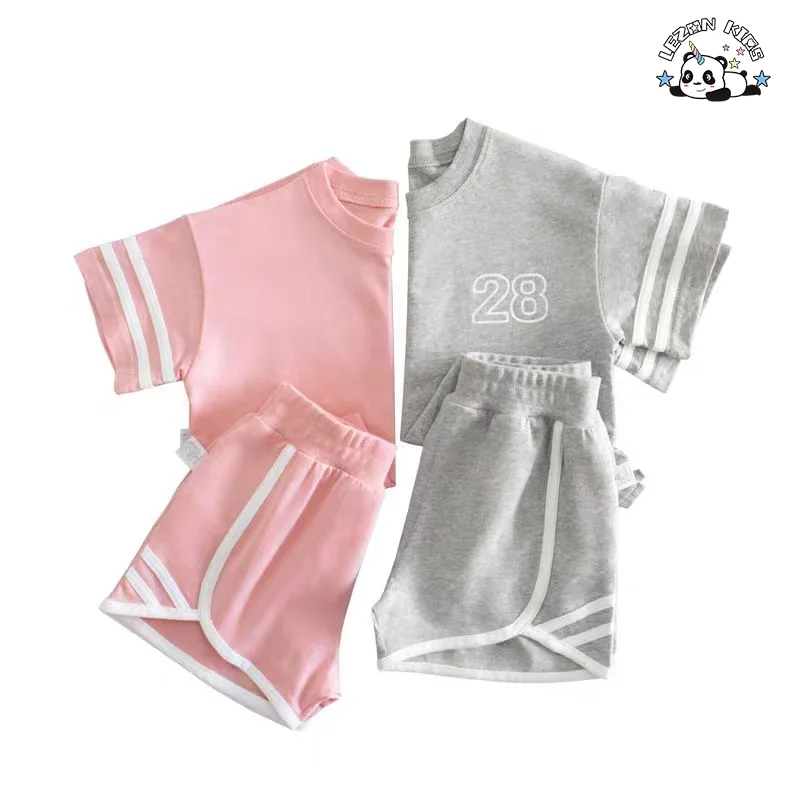 LEZONKIDS - Customizable Wholesale High Quality Number Printing Sport Summer Little Clothing Sets 2pcs Girl Outfit Set